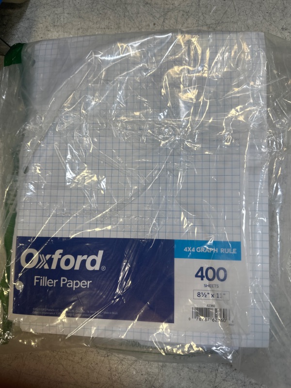 Photo 2 of Oxford Filler Paper, 8-1/2" x 11", 4 x 4 Graph Rule, 3-Hole Punched, Loose-Leaf Paper for 3-Ring Binders, 400 Sheets Per Pack (62360),White