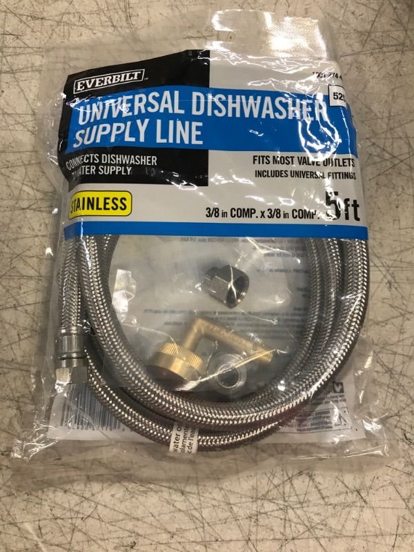 Photo 2 of NEW Everbilt 5' Universal Dishwasher Supply Line Kit Braided Stainless Steel GE
