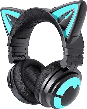 Photo 1 of YOWU RGB Cat Ear Headphone 3G Wireless 5.0 Foldable Gaming Headset with 7.1 Surround Sound, Built-in Mic & Customizable Lighting and Effect via APP, Type-C Charging Audio Cable-Black
