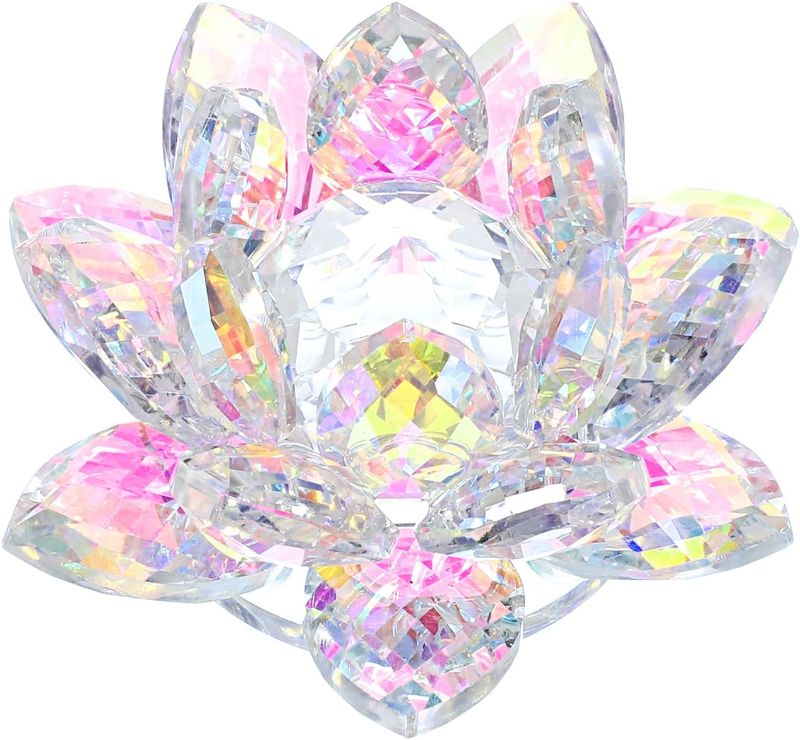 Photo 1 of OwnMy 3 Inch Sparkle Crystal Lotus Flower Figurines Decorative Lotus Flower Ornament, Glass Lotus Feng Shui Decor Crystal Lotus Flower Paperweight Lotus Decor for Tabletop Centerpieces Home Office
