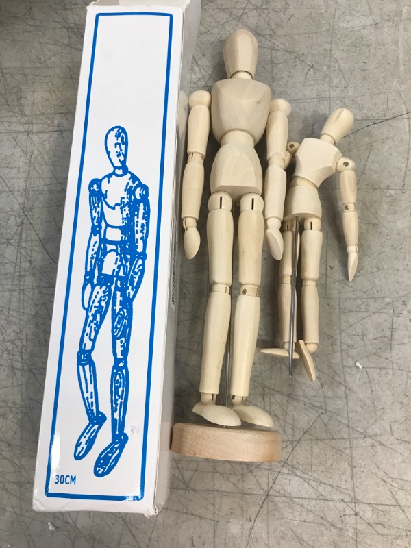 Photo 2 of 3 Pieces Artist Mannequin Model Moveable Wooden Manikin Wood Drawing Jointed Mannequin with Stand for Home Decoration