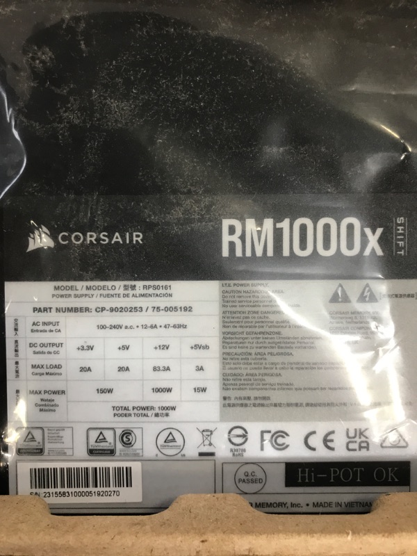 Photo 4 of Corsair RM1000x Shift Fully Modular ATX Power Supply - Modular Side Interface - ATX 3.0 & PCIe 5.0 Compliant - Zero RPM Fan Mode - 105°C-Rated Capacitors - 80 Plus Gold Efficiency - Black RMx Shift (ATX 3.0 & PCIe 5.0) 1000W