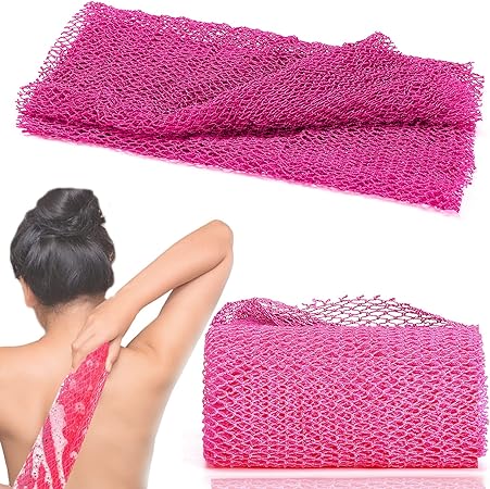 Photo 1 of African Net Long Bath Net Sponge,JASSINS African Bathing Body Exfoliating Net Shower Body/ Back Scrubber Skin Smoother,Stretch Length to 66 INCH (Pink) (PACK OF 2)
