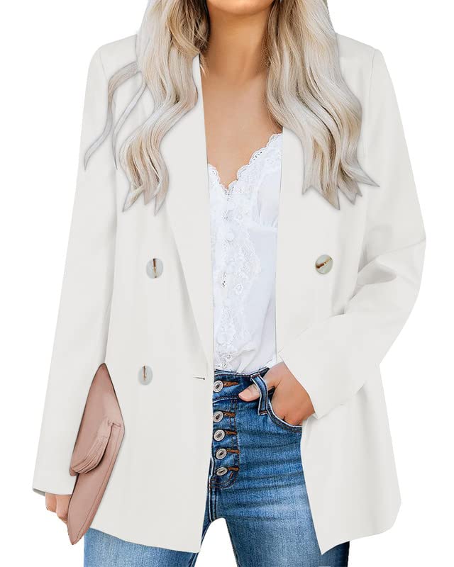 Photo 1 of Koinshha Womens Long Sleeve Lapel Blazers Casual Solid Color Button Up Jacket Open Front Work Office Blazer Large White