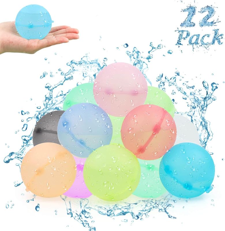 Photo 1 of 12Pcs Reusable Water Balloons Quick Fill Self-Sealing Magnetic Water Balloons, Silicone Refillable Water Balloons Water Bombs for Adult, Summer Water Toy for Pool, Party
