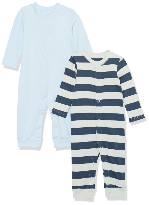 Photo 1 of Amazon Aware Unisex Babies' Organic Cotton Footless Coverall, Pack of 2 Newborn Blue Stripe