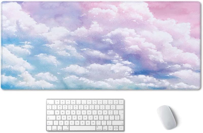 Photo 1 of SSOIU Cute Watercolor Pastel Sky Desk Mat, Cute Cloud Desk Mat, Cute Pink Sky Desk Pad, Sky Desk Mat, Desk Mat Cute, Extended Desk Mat, XXL Gaming Mouse Pad, Extended Mouse Pad, 35.5x15.7inch
