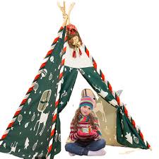 Photo 1 of  Christmas Themed Children's Teepee Play Tent with Natural Cotton Canvas Floor Mat And Window