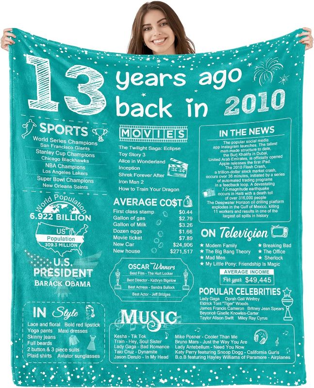 Photo 1 of 13th Birthday Decorations for Boys Teen Girl Gifts Ideas Best Present for 13 Year Old Girl Gifts for 13 Year Old Girl Daughter Sister Soft Throw Blanket Back in 2010 - Green
