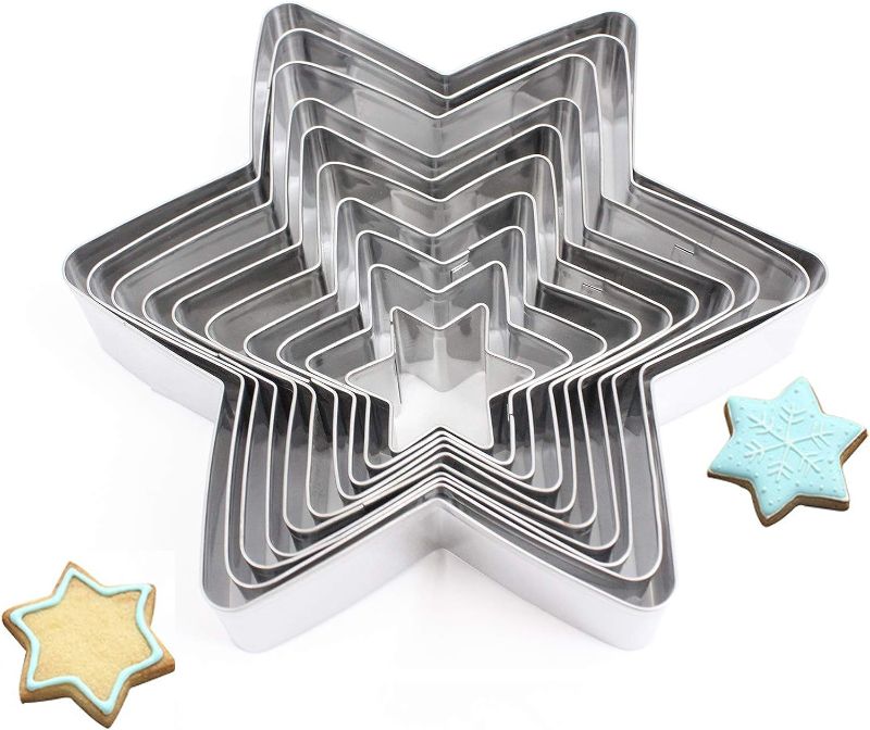 Photo 1 of Mziart Star Cookie Cutter Set, 10 Piece Assorted Sizes Star Cookie Molds, Stainless Steel Metal Six-pointed Star Shapes Biscuit Molds Fondant Cake Cutter
