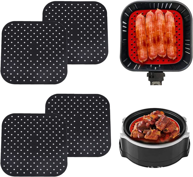 Photo 1 of 4 Pcs Reusable Silicone Air Fryer Liners,Easy Clean Air Fryer Accessories, Non Stick, AirFryer Accessory Parchment Paper Replacement-8.5" Square.
