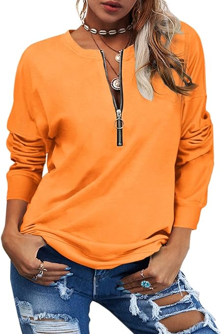 Photo 1 of GIBLY Women Long Sleeve V-Neck Zip Design Sweatshirt T Shirt Solid Casual Loose Basic Tunic Tops XL
