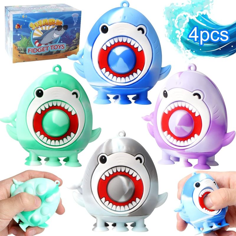 Photo 1 of 4 PCS Shark Party Favors for Kids,Silicone Shark Suction Bath Toys,3D Shark Pop Fidget Toys Sensory Toys,Stress Relief Desk Toys,Summer Party Favors Shark Toys for Kids
