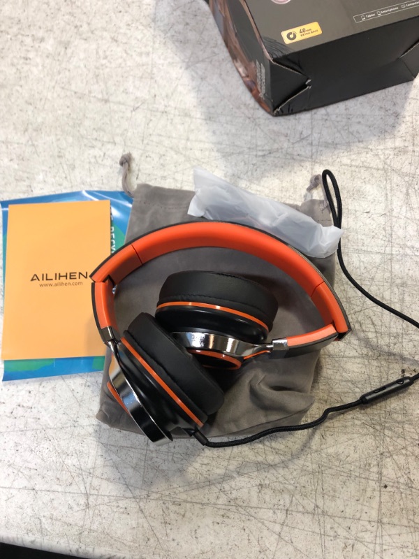 Photo 2 of AILIHEN C8 Headphones Wired with Microphone and Volume Control Folding Stereo Lightweight Corded On-Ear 3.5mm Headset for Boys Girl Cellphones Tablets Chromebook Laptop Computer (Black/Orange)
