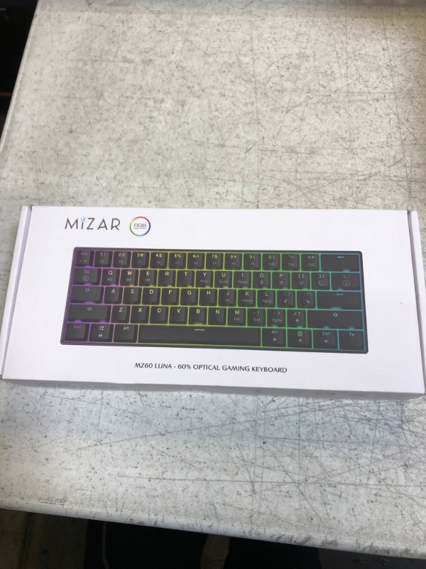 Photo 3 of Mizar MZ60 Luna Mechanical Gaming Keyboard | 60% Keyboard 62 Key ANSI US Layout | RGB LED Backlit | Anti Ghosting NKRO | Progammable Macro Keys | Hotswap Gateron Optical Black Switches | White Gateron Optical Black White