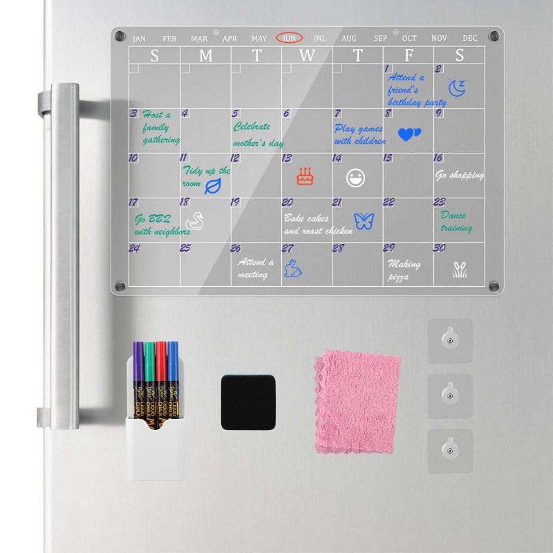 Photo 1 of Magnetic Acrylic Calendar for Fridge & Wall,17"x12" Clear Monthly Calendar Planner Dry Erase Board for Refrigerator & Wall -One Word has 1 Typographical Error That Does Not Affect Use