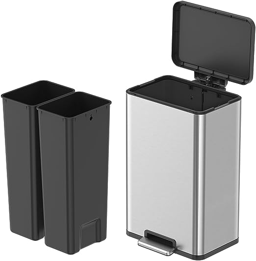 Photo 1 of  Rectangular Kitchen Step Trash Can, 25L+25L Dual Compartment-Stainless Steel Recycling Bin.