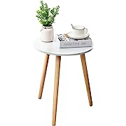 Photo 1 of APICIZON Round Side Table, White Nightstand Coffee End Table for Living Room, Bedroom, Small Spaces, Easy Assembly Modern Home Decor Bedside Table with Natural Wood Legs, 16.5 x 20.5 Inches