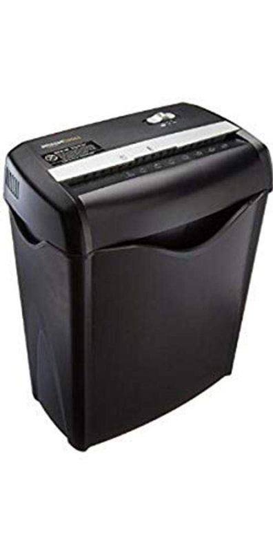 Photo 1 of Amazon Basics 6-Sheet Cross-Cut Paper Shredder and Shredder Sharpening & Lubricant Sheets (Pack of 24) Bundle