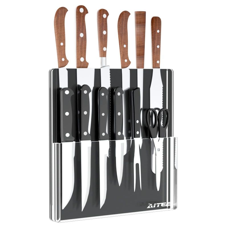 Photo 1 of AITEE Acrylic Knife Holder for Wall, Clear Knife Block With Protection Shield for Kitchen Multifunctional Storage, Double-Layer Dust-Proof Storage Knife Holder for Knife Organize and Storage