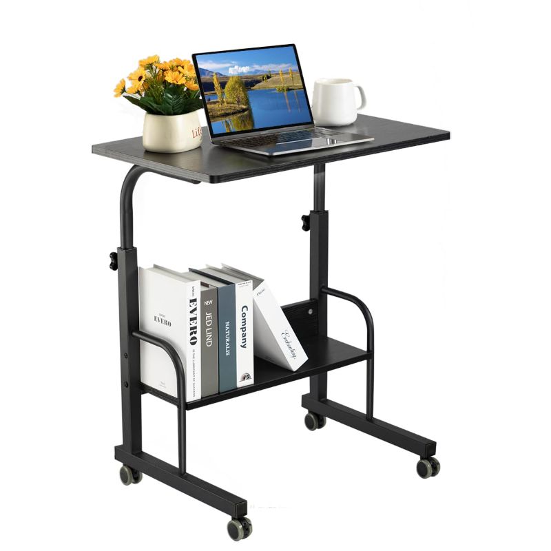 Photo 1 of SIDUCAL Mobile Side Table Mobile Laptop Desk Cart 23.6 Inches Tray Table (Black) Adjustable Sofa Side Bed Table Portable Desk with Wheels Student Laptop Desk 23.62" Black