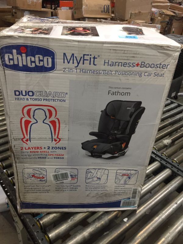 Photo 4 of Chicco MyFit Harness + Booster Car Seat, 5-Point Harness Car Seat and High Back Booster Seat, For children 25-100 lbs. | Fathom/Grey/Blue Fathom/Grey/Blue MyFit