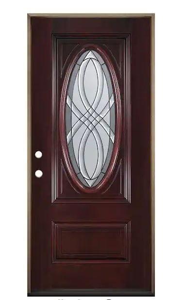 Photo 1 of 36 in. x 80 in. Everland Cianne Cherry Right-Hand Inswing 3/4 Oval Finished Smooth Fiberglass Prehung Front Door
