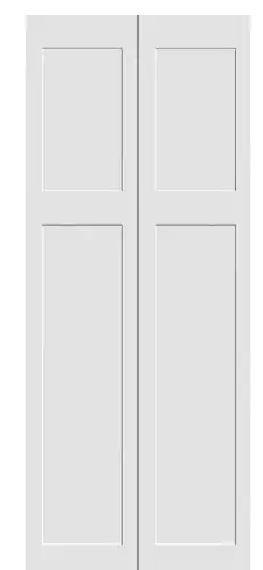 Photo 1 of 30 in. x 80 in. Solid Wood Primed White Unfinished MDF 2-Panel Craftsman Bi-Fold Door 

