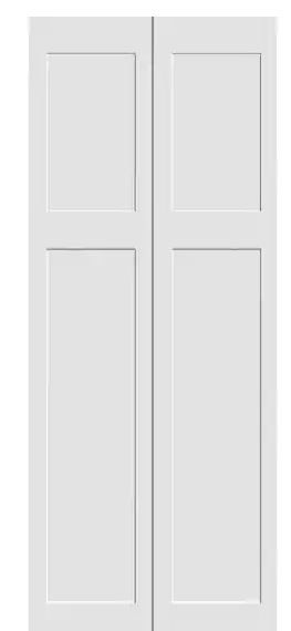 Photo 1 of 30 in. x 80 in. Solid Wood Primed White Unfinished MDF 2-Panel Craftsman Bi-Fold Door
