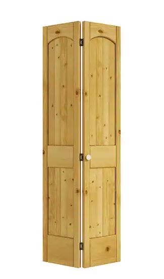 Photo 1 of 24 in. x 80 in. x 1-3/8 in. 2-Panel Arch Top V-Groove Knotty Pine Bi-Fold Door 