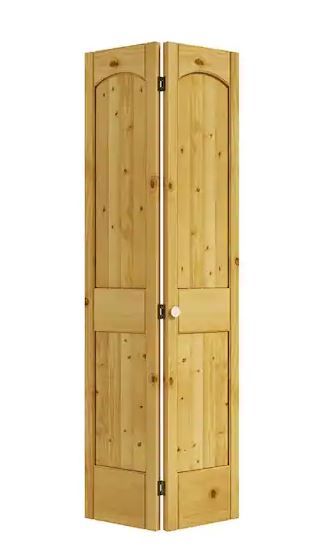 Photo 1 of 24 in. x 80 in. x 1-3/8 in. 2-Panel Arch Top V-Groove Knotty Pine Bi-Fold Door