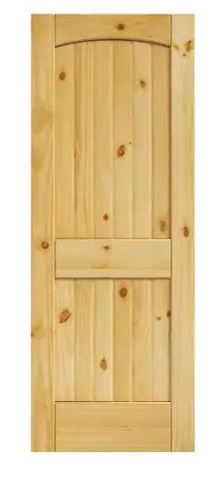 Photo 1 of 28 in. x 80 in. x 1-3/8 in. 2-Panel Arch Top V-Groove Knotty Solid Core Pine Wood Interior Door Slab

