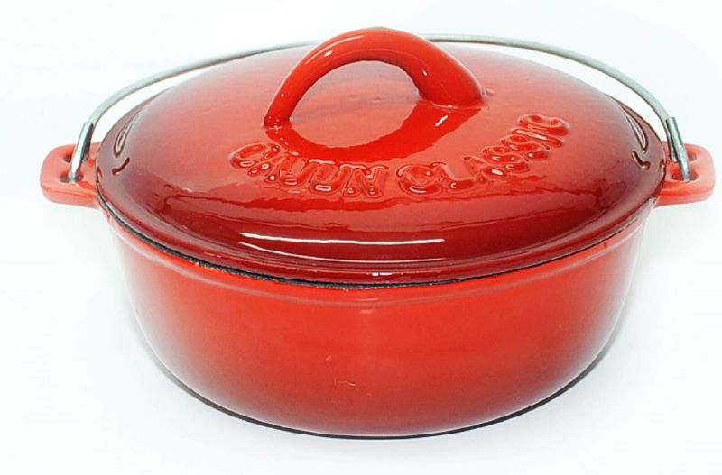 Photo 1 of 9 Qt. Red Enamel Coated Cast Iron Dutch Oven