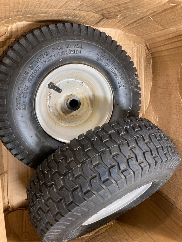 Photo 1 of DOUBLE BRIDGE 2 Pack 13x5.00-6 Lawn Tractor Pneumatic Wheel,Wheelbarrow tire Turf Tread,3.075" hub Length with Steel Rim,Flange ID 0.76''