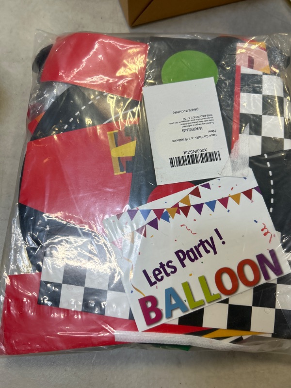 Photo 1 of Amandir Race Car Birthday Party Decorations for Boys, 121Pcs Race Car Balloons Garland Arch Kit Traffic Light Red Yellow Black Checkered Flag Foil Balloons for Racing Car Truck Birthday Party Supplies
