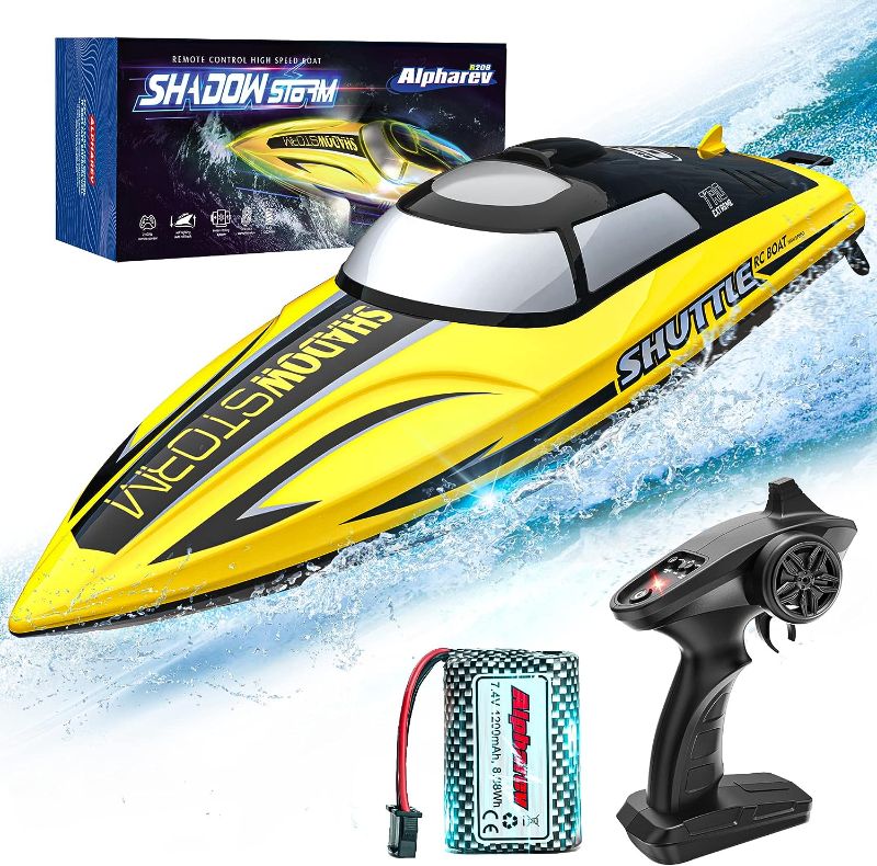 Photo 1 of ALPHAREV RC Boat - R208 20+ MPH Fast Remote Control Boat for Pool & Lake, 2.4GHz RC Boats for Adults & Kids, RC Speed Boat with Rechargeable Battery, Summer Outdoor Water Toys Birthday Gifts for Boys
