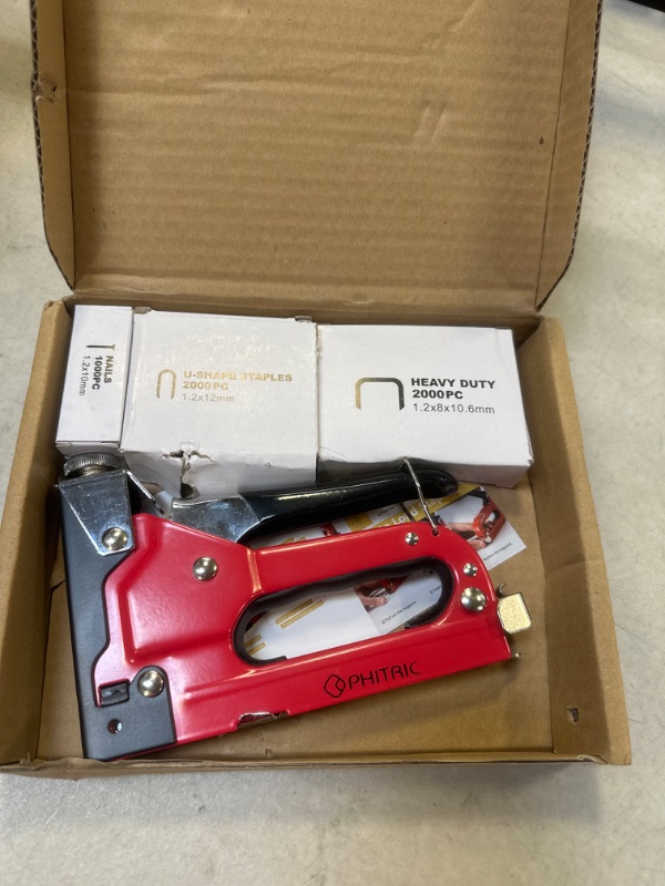 Photo 2 of Upholstery Staple Gun Heavy Duty, 4 in 1 Stapler Gun with 6000 Staples, Remover, Manual Brad Nailer Power Adjustment Stapler Gun for Wood, Upholstery, Carpentry, Decoration DIY Staple Gun Staple Gun+ 6000 Staples+ Remover