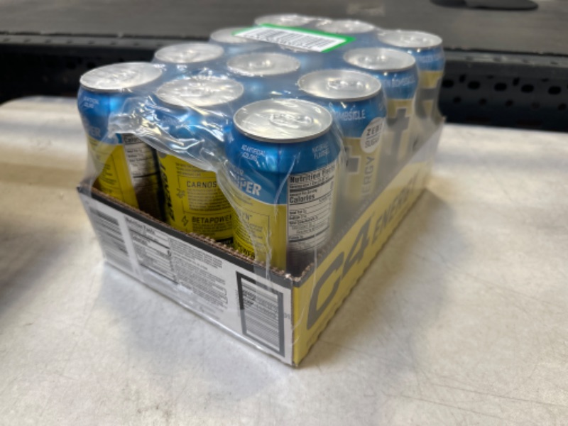 Photo 1 of exp date 11-2023  C4 Energy Drink 16oz (Pack of 12) - Frozen Bombsicle - Sugar Free Pre Workout Performance Drink with No Artificial Colors or Dyes Frozen Bombsicle 16 Fl Oz (Pack of 12)