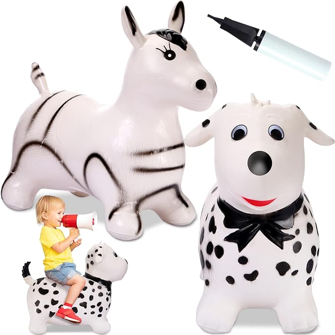 Photo 1 of 2 Pcs Bouncy Dog Jumping Hopper Horse for Toddlers Jumping Hopper Animal Toys Bouncing Horse Hopping Dalmatian Dog with Pump Outdoor Indoor Ride on Bouncing Toy Gift for Kids
