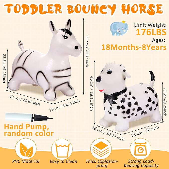 Photo 2 of 2 Pcs Bouncy Dog Jumping Hopper Horse for Toddlers Jumping Hopper Animal Toys Bouncing Horse Hopping Dalmatian Dog with Pump Outdoor Indoor Ride on Bouncing Toy Gift for Kids