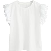 Photo 1 of   Size 5/14--Geckatte Girls Tees Casual Ruffle Sleeve Crewneck T-Shirts Kids Double Layer Lace Block Color Tank Tops 5-14 Years White                   