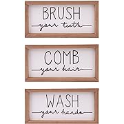 Photo 1 of 3 Pcs Bathroom Wall Decor Wood Signs Hands Washing Teeth Brushing Hair Combing Rustic Vintage Farmhouse Toilet Wooden Wall Art (White)