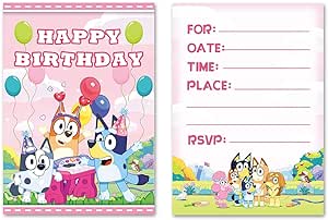 Photo 1 of TOMNUK 20Pcs Blueys Birthday Invitation Cards Blueys Invitation Cards for Kids Blueys Birthday Party Supplies