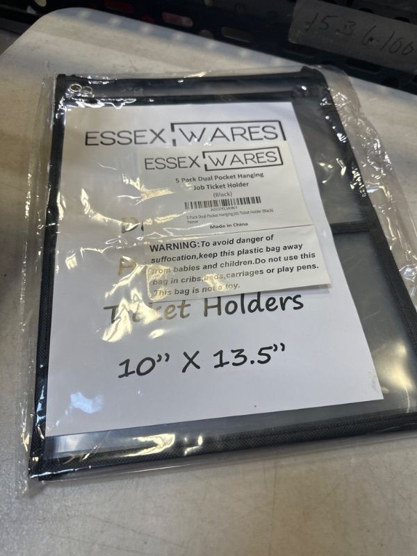 Photo 2 of 5 Pack Dual Hanging Job/Shop Ticket Holder (Black) - by Essex Wares - Use in Your Business or in a Classroom. Fits Standard 8.5 X 11 Sheets of Paper Plus Front Pocket to Store Small Items.