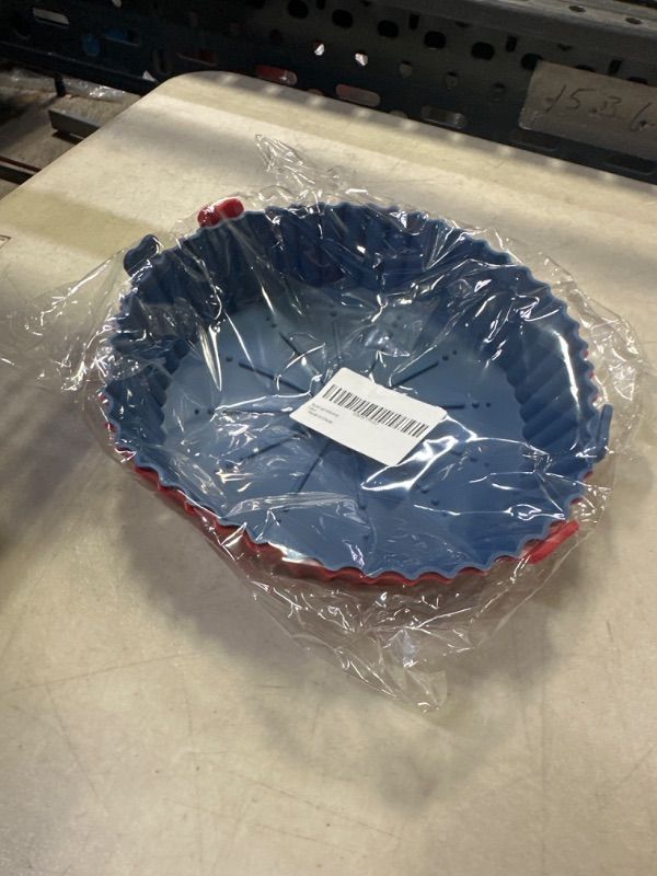Photo 1 of 6.7 inch reusable silicone air fryer baskets; heat-resistant simple to clean. Silicone Pot for Air Fryer Oven Accessories, (Blue + Red)