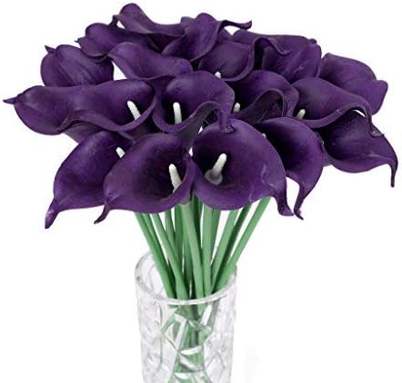 Photo 1 of 20pcs Houda Calla Lily Bridal Wedding Artificial Fake Flowers Party Decor Bouquet PU Real Touch Flower (Dark Purple )