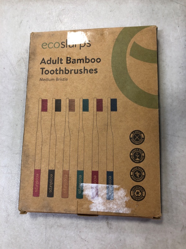 Photo 2 of EcoSlurps 6 Bamboo Toothbrushes Multipack - Award Winning Round Handle Soft Medium Bristle Wooden Toothbrush Family Set Bulk (6 Pack)