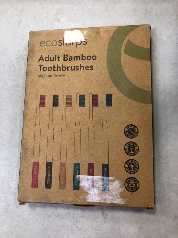 Photo 1 of EcoSlurps 6 Bamboo Toothbrushes Multipack - Award Winning Round Handle Soft Medium Bristle Wooden Toothbrush Family Set Bulk (6 Pack)