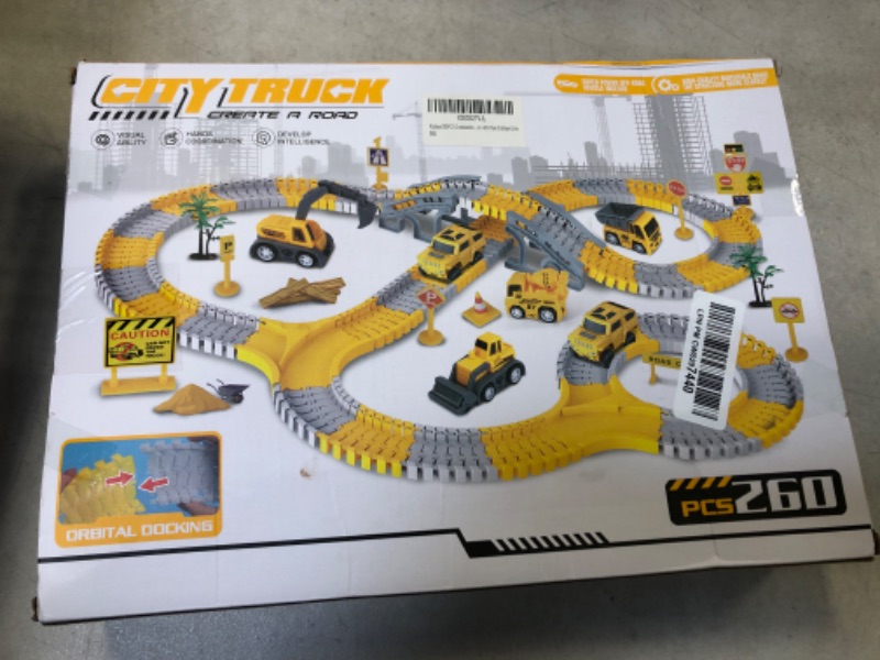 Photo 2 of Kizplays 260 PCS Construction Race Tracks for Kids Toys, 2 Electric Cars, 4 Construction Cars, 1 Map & Flexible DIY Track Set, Engineering Gifts for 3 4 5 6 Year Old Boys Girls Engineering Race Track