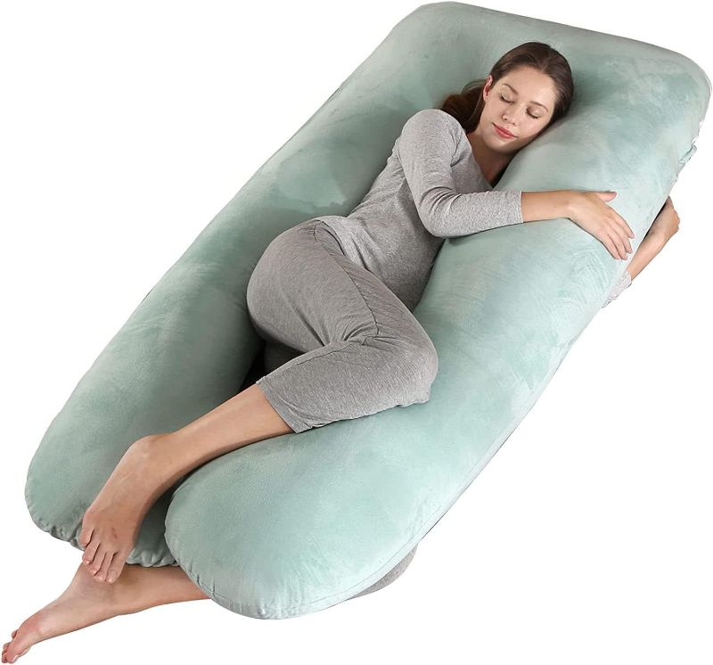 Photo 1 of Amagoing 57 inches Pregnancy Pillows for Sleeping, U Shaped Maternity Full Body Pillow for Pregnant Women with Hip, Leg, Back, Belly Support, Washable Velvet Cover Included (Mint Green)
